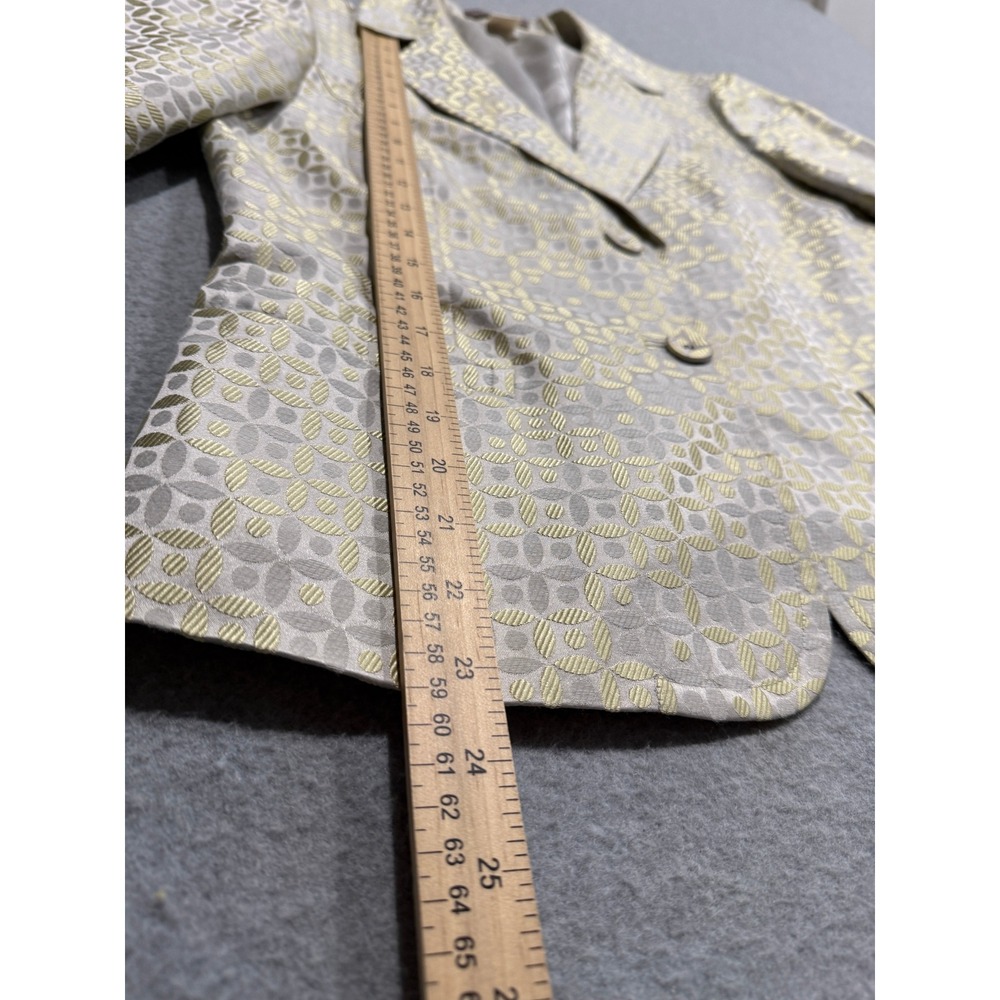 Sigrid Olsen Silk Blend Jacquard Geometric Suit Champagne Shiny Blazer 6 Pants 4 - Picture 14 of 16
